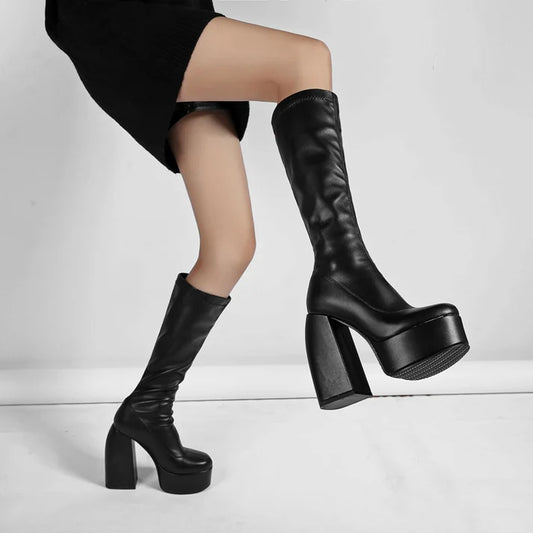 Elevate Your Style with DAENE Knee-High Platform Heel Boots from Men's Luxury Boutique