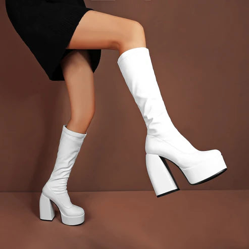 High Platform Heel Boots – : Bold Elegance in Every Step With White