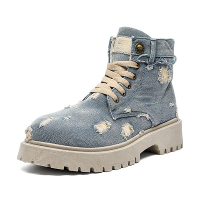 MLB LTHR-14 Distressed Denim Combat Boots