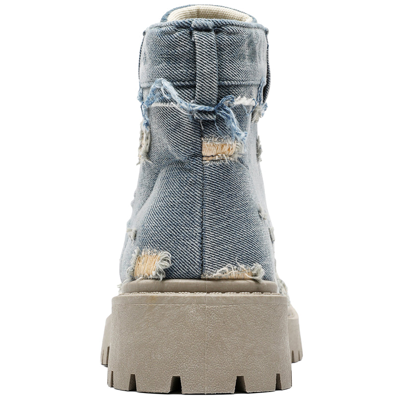 MLB LTHR-14 Distressed Denim Combat Boots