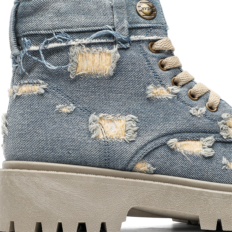 MLB LTHR-14 Distressed Denim Combat Boots