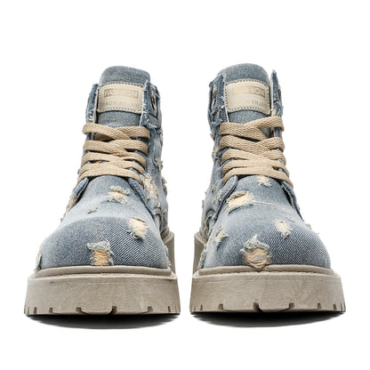 MLB LTHR-14 Distressed Denim Combat Boots