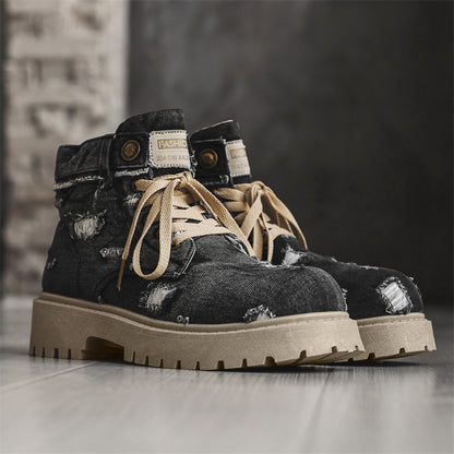 MLB LTHR-14 Distressed Denim Combat Boots