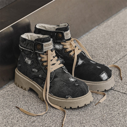 MLB LTHR-14 Distressed Denim Combat Boots