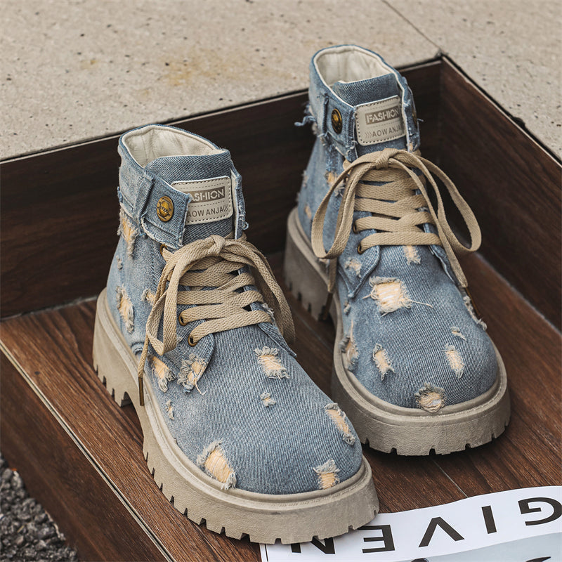 MLB LTHR-14 Distressed Denim Combat Boots