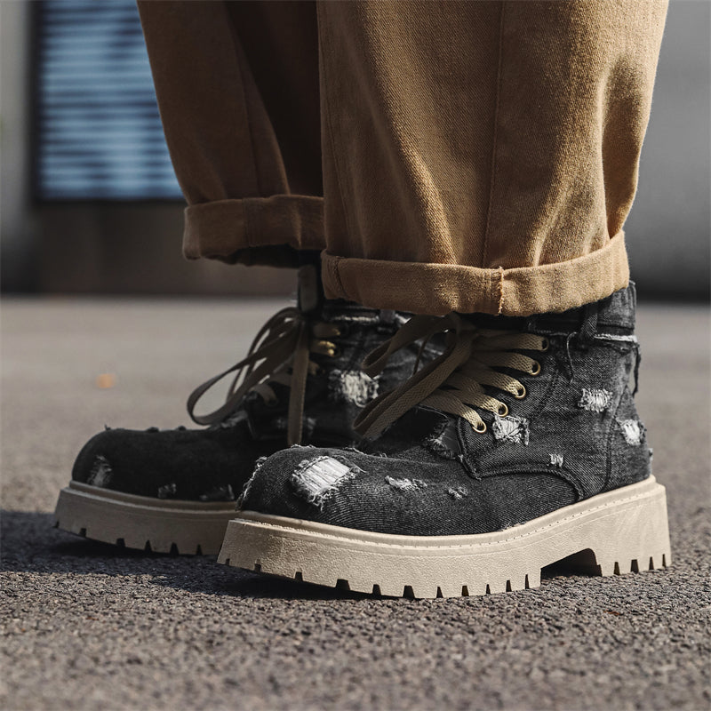 MLB LTHR-14 Distressed Denim Combat Boots