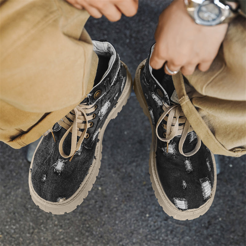 MLB LTHR-14 Distressed Denim Combat Boots