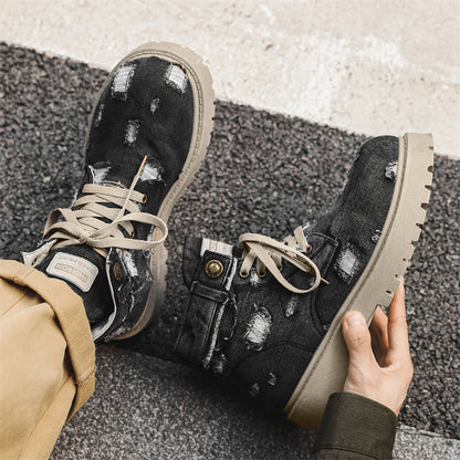 MLB LTHR-14 Distressed Denim Combat Boots