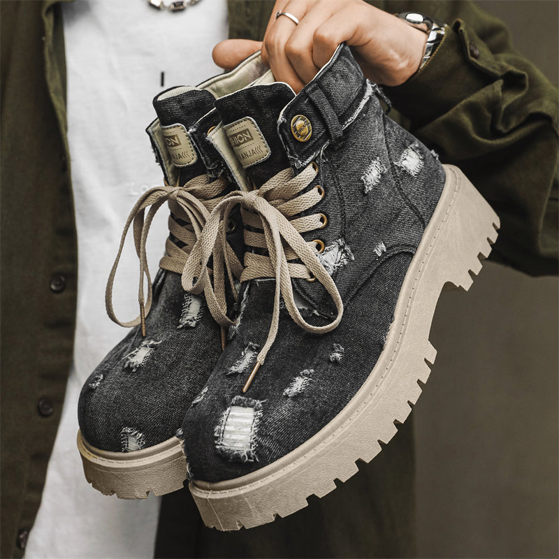 MLB LTHR-14 Distressed Denim Combat Boots