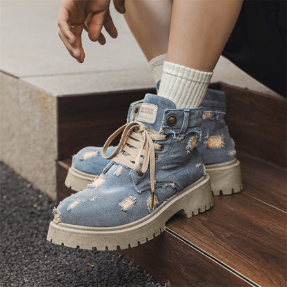 MLB LTHR-14 Distressed Denim Combat Boots